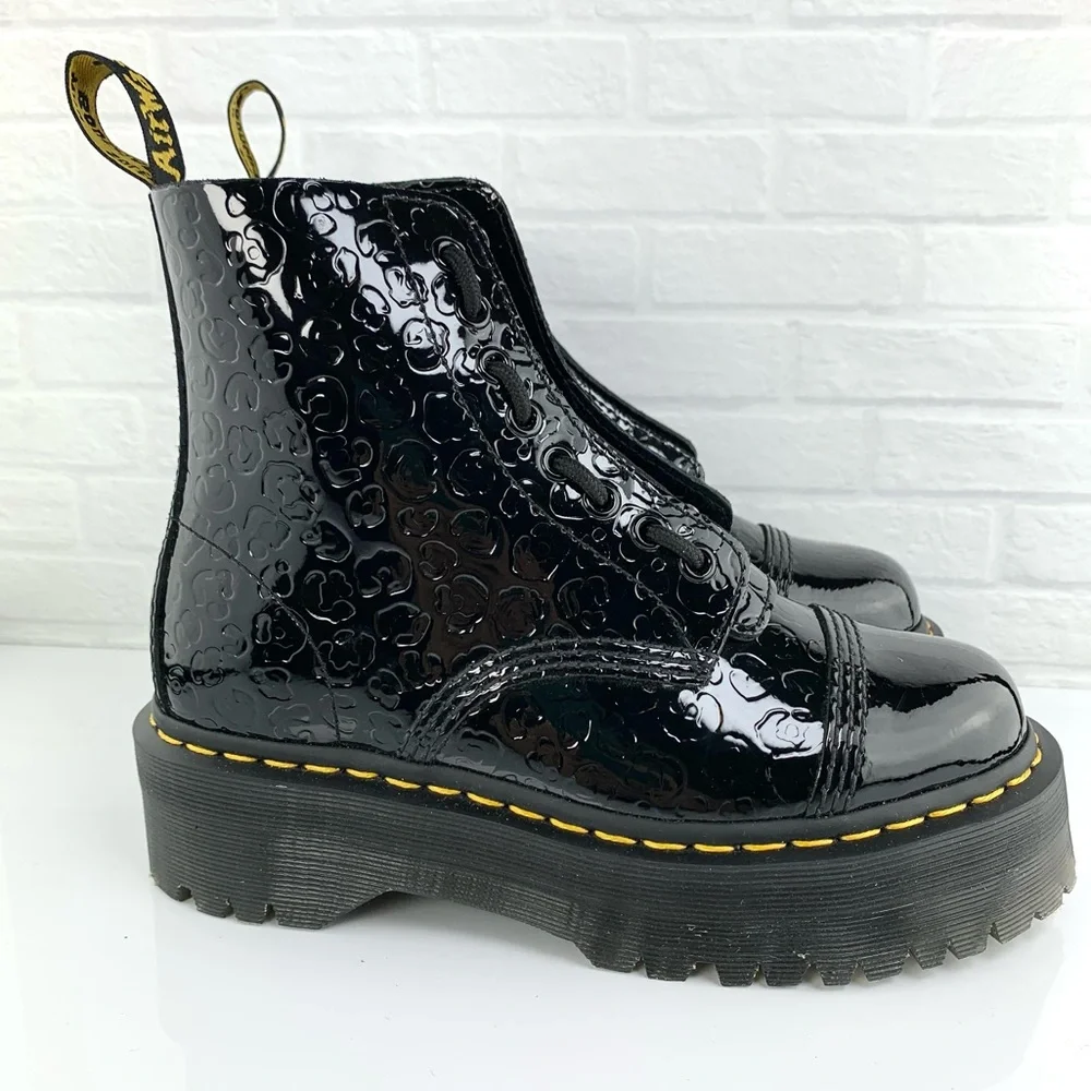 NEW! Dr Martens Sinclair Leopard Emboss Patent Leather Platform Boots Sz W7 UK 5